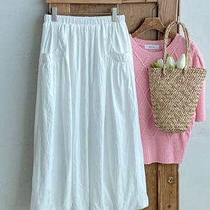 샵앤) 여성 허리밴딩 주름가공 벌룬 롱 스커트 DGB-WSK-4603-아이보리