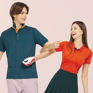 샵앤) 국산 여성 카라넥 스판 배색 반단추 반팔 골프티 SC-WSH-G0010