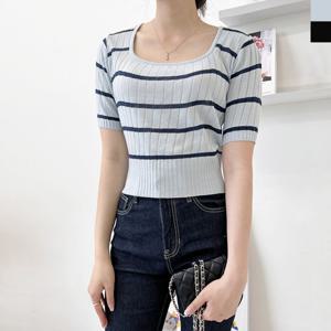 샵앤) 국산 여성 단가라 골지 반팔 니트 티셔츠 WDM-WKN-2LCBB1071