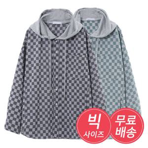 [리빌모아]남자 빅사이즈 체크 후디 셔츠 남방 AC-JKA-Q013-그린