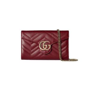 구찌 GG 마몽 마틀라세 쉐브론 레더 체인 월렛 레드 837745-AAET8-6207