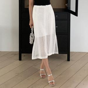 샵앤) 국산 여성 뒷밴딩 레이스 여름 펀칭 롱 스커트 STJ-WSK-4609-아이보리