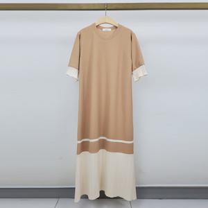 샵앤) 국산 여성 라운드 투톤 배색 주름 오버핏 롱원피스 LL-WDR-4671-베이지