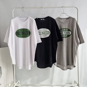 나야홍 / 빅사이즈반팔티 K884L507 레일나염박시언발롱티 NS