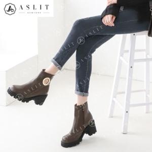 [애슬릿] 금장 링 심플 옆지퍼 미들힐 통굽 앵클 워커 부츠