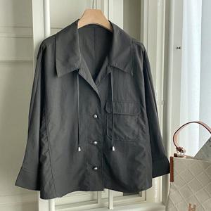 샵앤) 여성 슬릿 카라넥 단추 오픈 6부 여름 블라우스 BONG-WBL-4643-진그레이