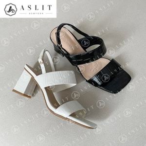 [애슬릿] 투 스트랩 와니 패턴 여성 청키 샌들 하이 힐