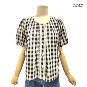 [에이비에프지]레이스 디테일 체크 패턴 반팔 블라우스 APZ3HB42H