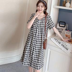 샵앤) 여름 V넥 캐주얼 버튼 체크 원피스 WLD-WDR-SIS504