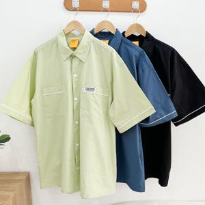 남자 라인 포인트 스냅버튼 반팔 셔츠 BT-SHH-Q003-딥블루