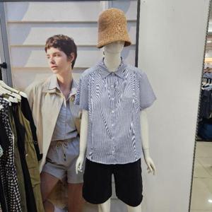 Ab.f.z DP01 셔링카라넥잔줄무뉘블라우스 AFZ5HB55