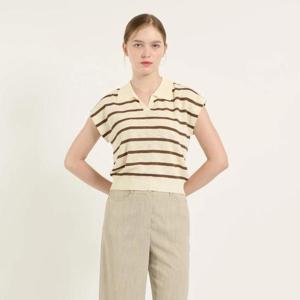 [비씨비지]오픈카라 스트라이프 니트  B5B6K491