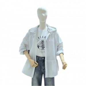 플라스틱아일랜드  스트라이프 오버핏 후드 블라우스 (PR3WB866)