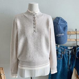 샵앤) 여성 반목 단추여밈 벌집패턴 긴팔 니트 DGB-WKN-4732-베이지