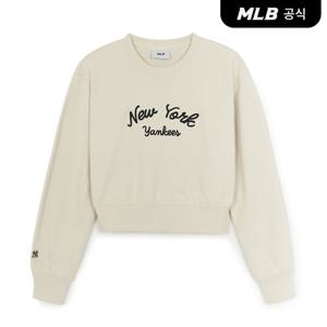 [MLB공식] 25F 여성 베이직 레터링 크롭 맨투맨 NY (Cream) 3FMTB2454