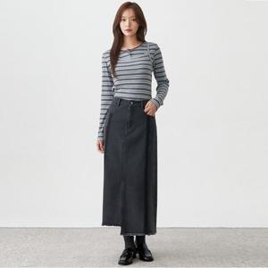 플라스틱아일랜드  절개포인트 세미 A라인 데님 스커트 (PR3DS961)