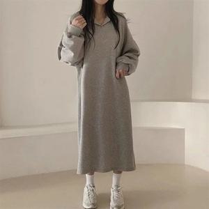 오버핏 롱원피스 여성 의류 2컬러 데일리 기모 LK-T012 베이직 카라