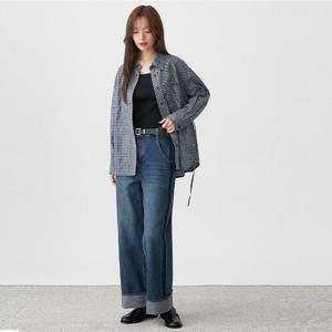 플라스틱아일랜드  (PR3DP881) 롤업 세미와이드 데님 팬츠