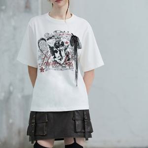 [에고이스트][BLUE LABEL] 아일렛 프린팅 반팔 티셔츠 ER3OTH01