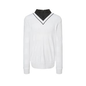 헤지스 골프 25FW 화이트 남성 니트 하이브리드 쿼터집 티셔츠 HUTS5C617OW