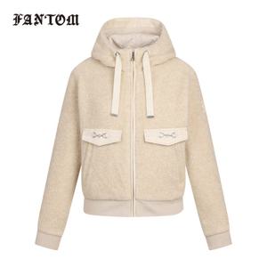 [팬텀] 여성 포켓 장식 후드 울 점퍼