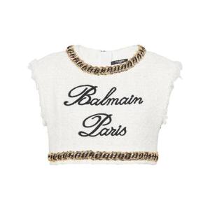 25 FW 발망 시그니처 자수 트위드 크롭 탑 CF1AI145CE79 TP432306196