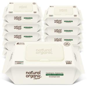 네츄럴오가닉 퓨어 센텔라 라벨프리 아기물티슈 100매 10팩