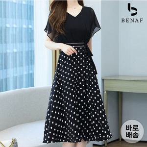 [베나프]쉬폰 배색 도트원피스_BG2OP033