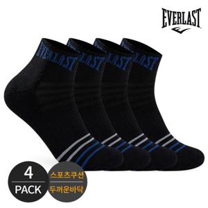 에버라스트 남성 스포츠 쿠션 배색컬러 라인 발목양말 4P_BK