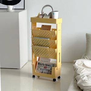 이동식 수납 책 북 선반 트롤리 5단 옐로우