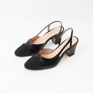 [신난다슈]여성 슬링백힐 6cm 여자 슬링백 구두 펌프스힐 투톤 통굽 미들힐 SKE246008블랙