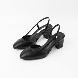 [신난다슈]여성 구두 슬링백 힐 6cm 펌프스 투톤 배색 발편한 통굽 미들힐 AG249004 블랙