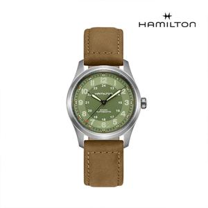 [해밀턴]H70205860 카키필드 티타늄 오토 38MM 그린 가죽 남성 시계