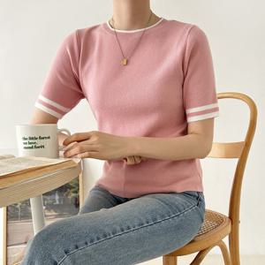 샵앤) 이븐 국산 여성 이너 반팔 니트티 21DS-WKN-3063-핑크