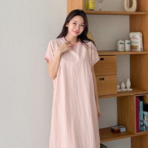 샵앤) 국산 캡소매 H라인 여성 롱원피스 ARA-WDR-3193-인디핑크