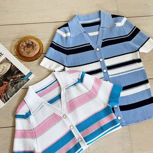 샵앤) 티티 여성 카라 반팔 니트 가디건 BONG-WCD-3412-아이보리