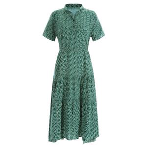 샵앤) 네모 여성 차이나카라 반팔 롱원피스 CP-WDR-11985-그린