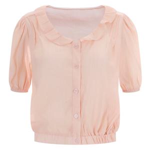 샵앤) 프릴넥 라운드 여성 반팔블라우스 EAN-WBL-11977-피치