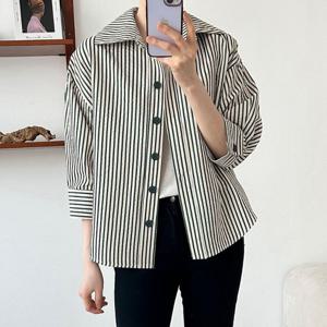 샵앤) 여성 빅카라 스트라이프 블라우스 CAT-WSH-3749-네이비