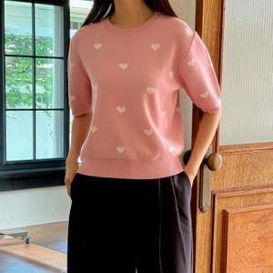 샵앤) 여성 라운드넥 하트 반팔 니트 티 21DS-WKN-3769-베이지