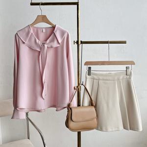 샵앤) 여성 리본 둥근 카라 긴팔 블라우스 REI-WBL-3885-핑크