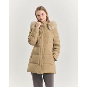 헤지스 여성 24FW 폭스FUR후드 하프 헤비 구스다운 점퍼 베이지 HSJU4DC01I2