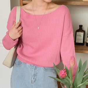 샵앤) 여성 국산 세미크롭 보트넥 니트 JLE-WKN-3122-핑크