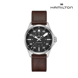 [해밀턴]카키 에비에이션 파일럿 39mm 블랙 다이얼 브라운 가죽 손목시계 H76305530