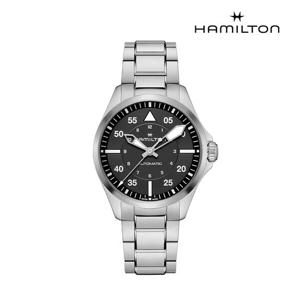 [해밀턴]카키 에비에이션 파일럿 39mm 블랙 다이얼 브레이슬릿 손목 시계 H76305130