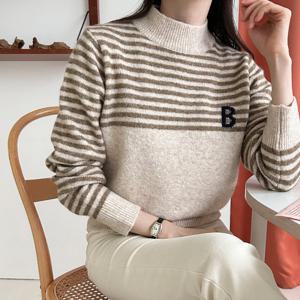 샵앤) 국산 여성 반목 단가라 니트 티 21DS-WKN-4002-오트밀