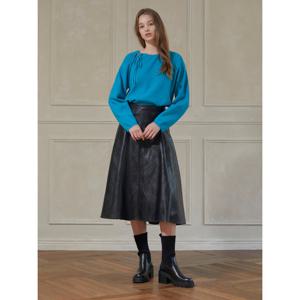 [뷰어] 여성 A라인 주름장식 가죽 스커트 ZNSKOA03_BK