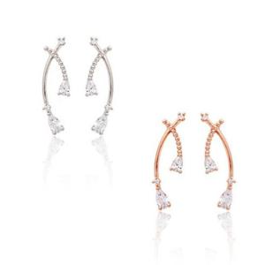 92.5 Silver-pin 큐빅 커브 스틱 은침 귀걸이