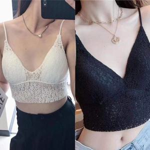 캡내장 브이넥 플라워 펀칭 크롭 여름 브라탑