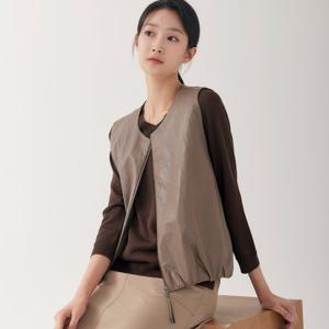 [지센] (2컬러) 밑단 스트링 레더 베스트 LCVTO921